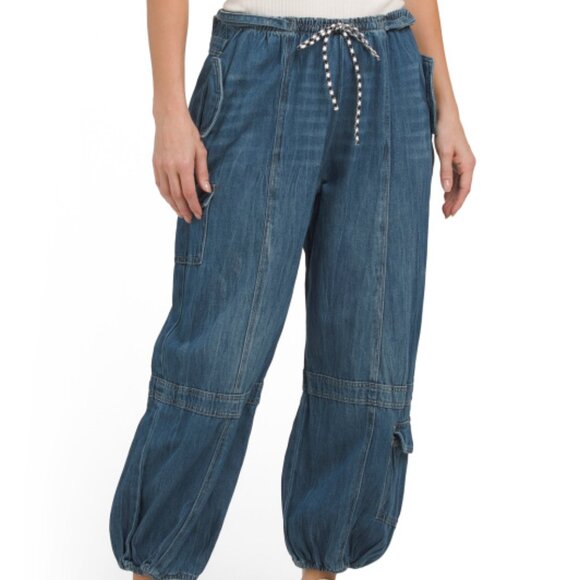 NEW PTCL Drawstring Waist Barrel Leg Jeans Dark Wash for women 168mn - Picture 6 of 6